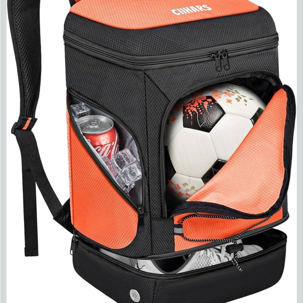 Kids Sports Backpack - Black and Orange Soccer Bag